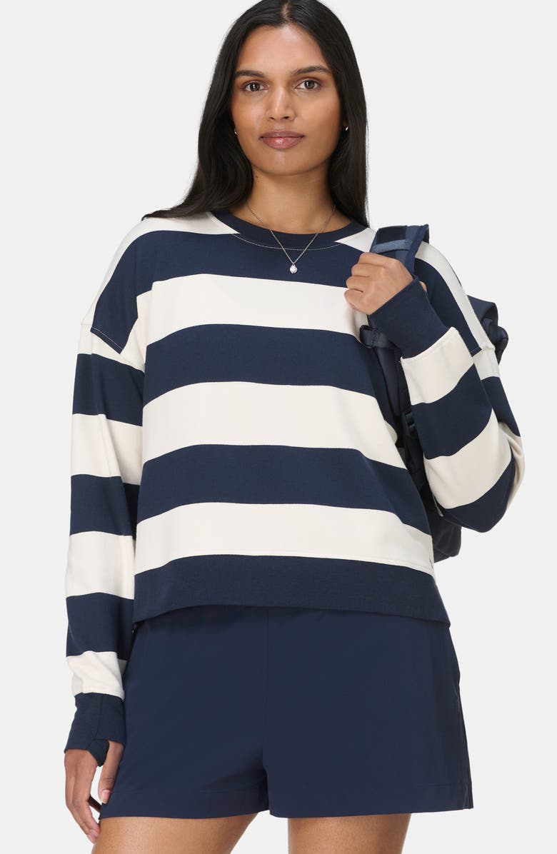 Sweaty Betty After Class Crop Sweatshirt, Alternate, color, White/ Navy Blue Large Stripe