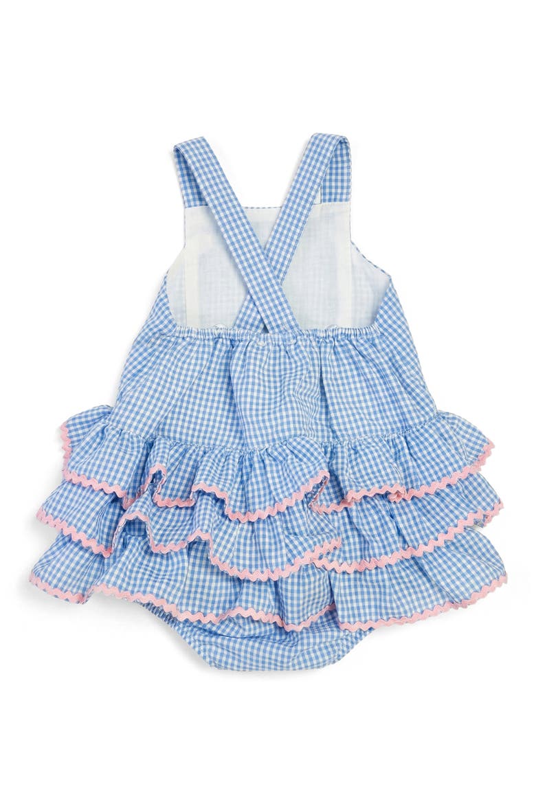Seersucker Ruffle Sunsuit, Alternate, color, BLUE/ WHITE