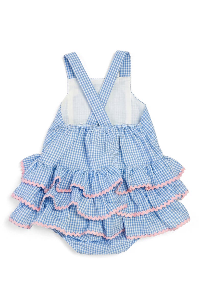 Pippa & Julie Seersucker Ruffle Sunsuit, Alternate, color, Blue/ White