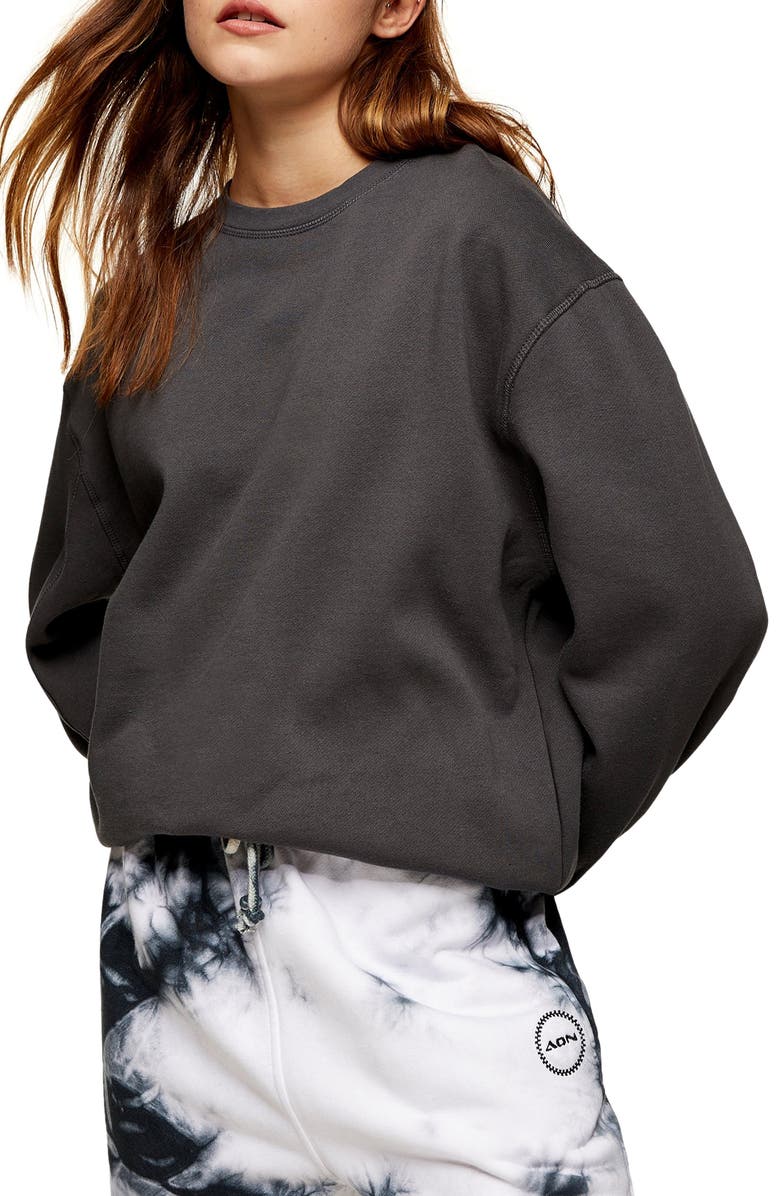 Topshop Flatlock Oversize Sweatshirt, Main, color,