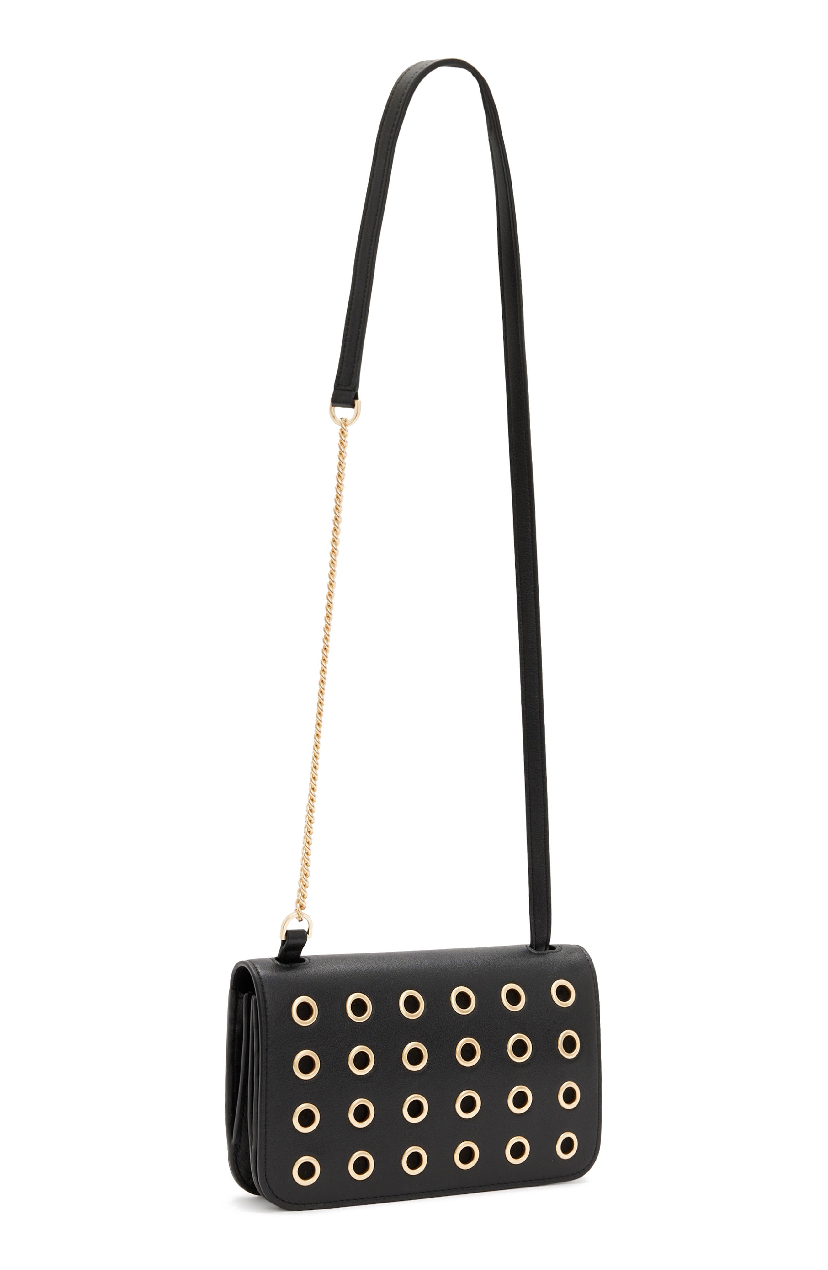 AllSaints Ludivine Grommet Leather Crossbody Bag, Alternate, color, 