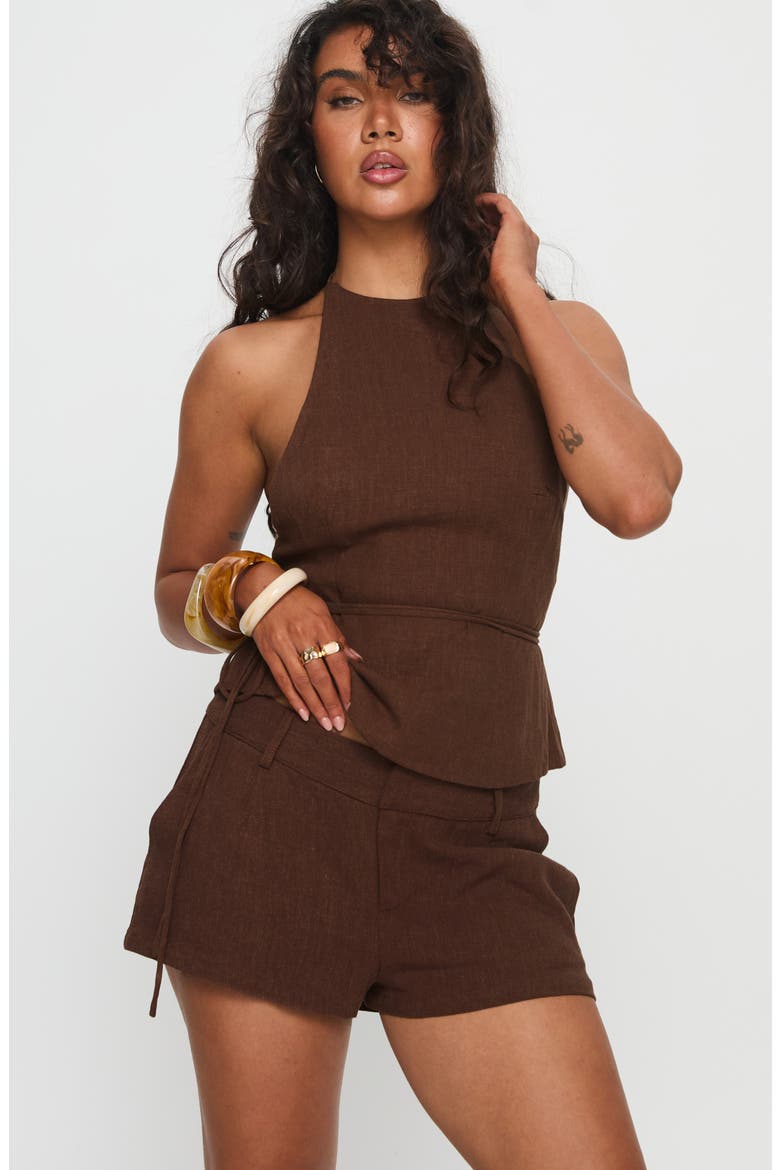 La Dulce Linen Blend Shorts, Alternate, color, CHOCOLATE