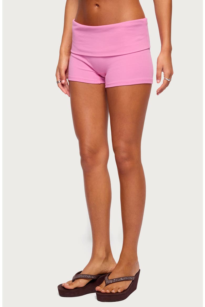 Audrea Foldover Stretch Cotton Bike Shorts, Alternate, color, FUCHSIA