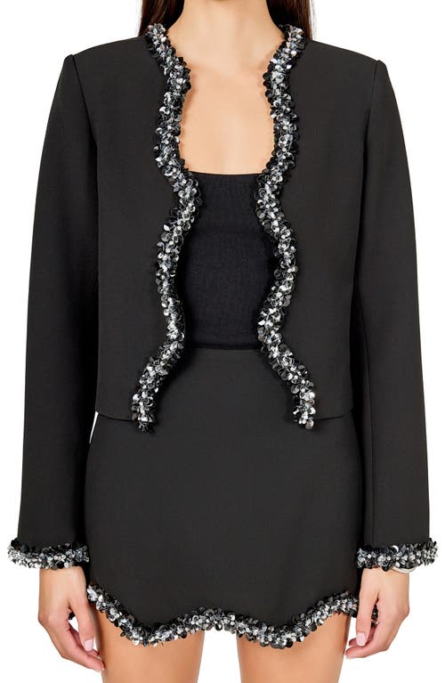 Endless Rose Rhinestone Detail Scallop Edge Jacket In Black