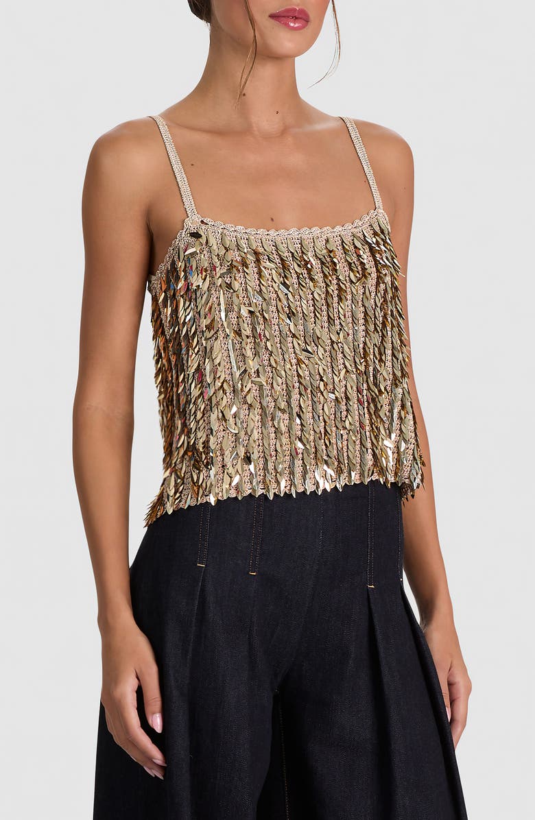 Alice + Olivia Nicolette Sequin Camisole, Alternate, color, Sand/ Gold