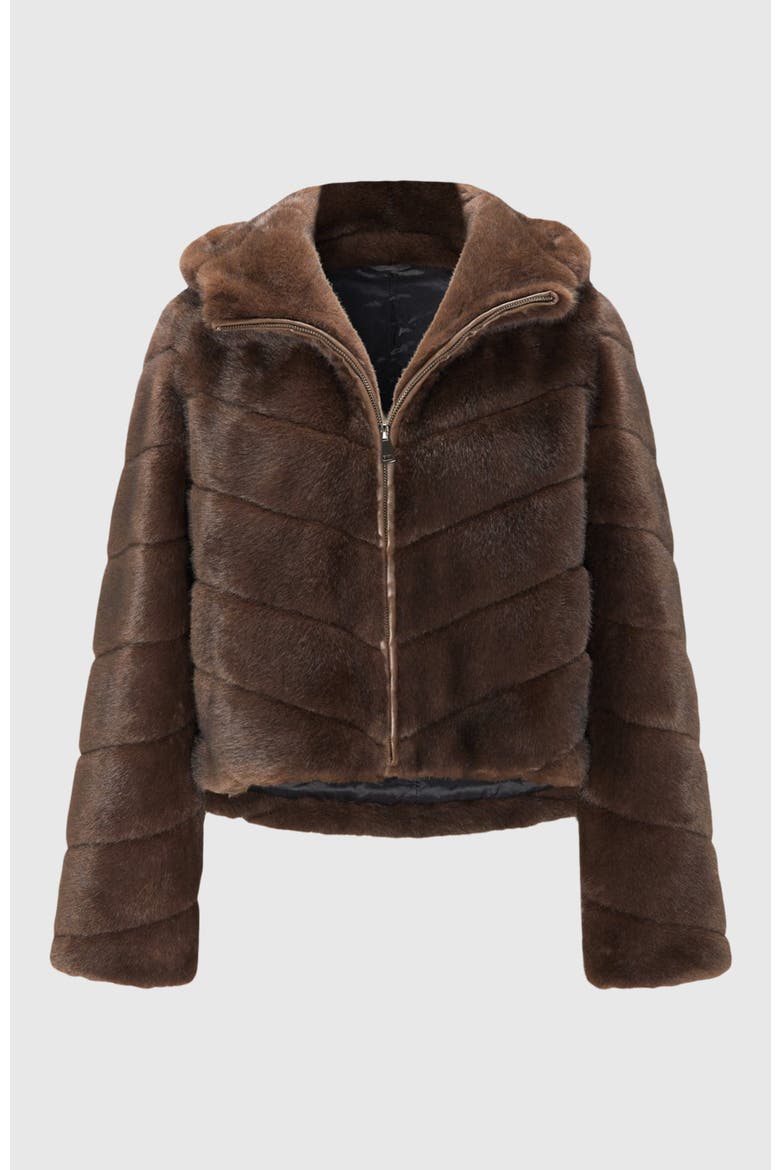 Fur-Free Mink (Faux Fur) Hooded Jacket, Alternate, color, BROWN