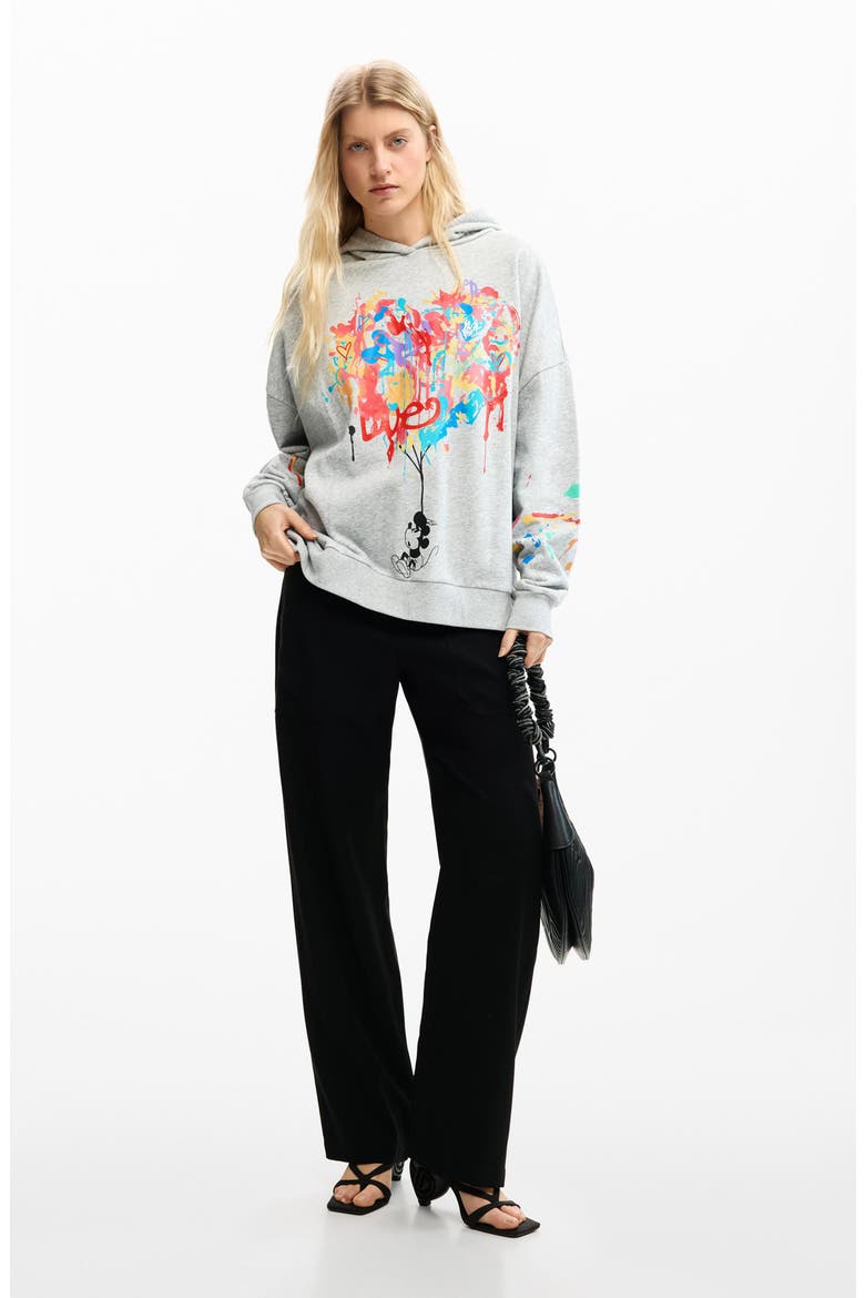 Mickey Mouse Paint Splattered Fleece Graphic Hoodie, Alternate, color, GRAY