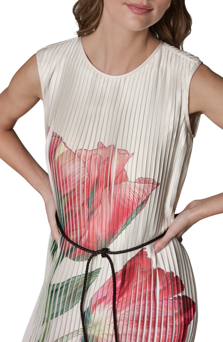 Donna Karan New York Floral Pleat Satin Midi Dress, Alternate, color, Geranium Multi