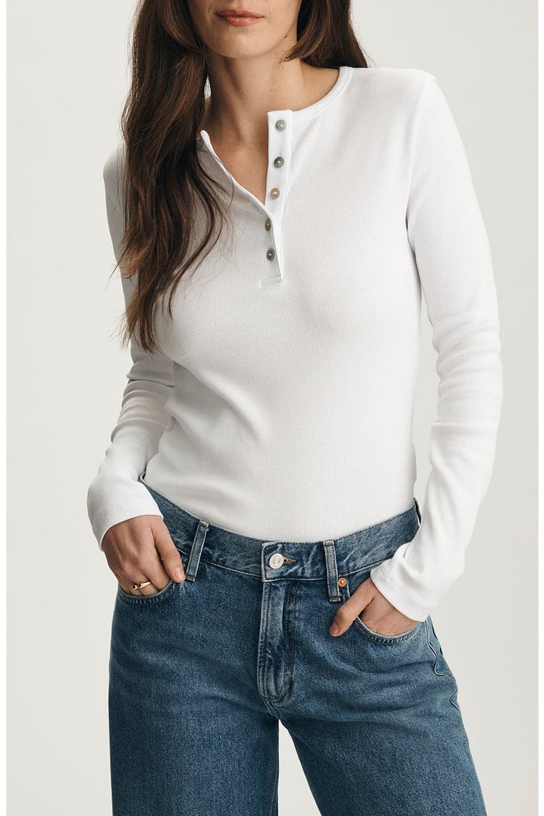 Stretch Cotton Rib Henley, Main, color, WHITE
