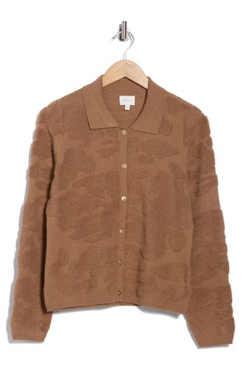 Cyrus Textured Polo Cardigan In Brown