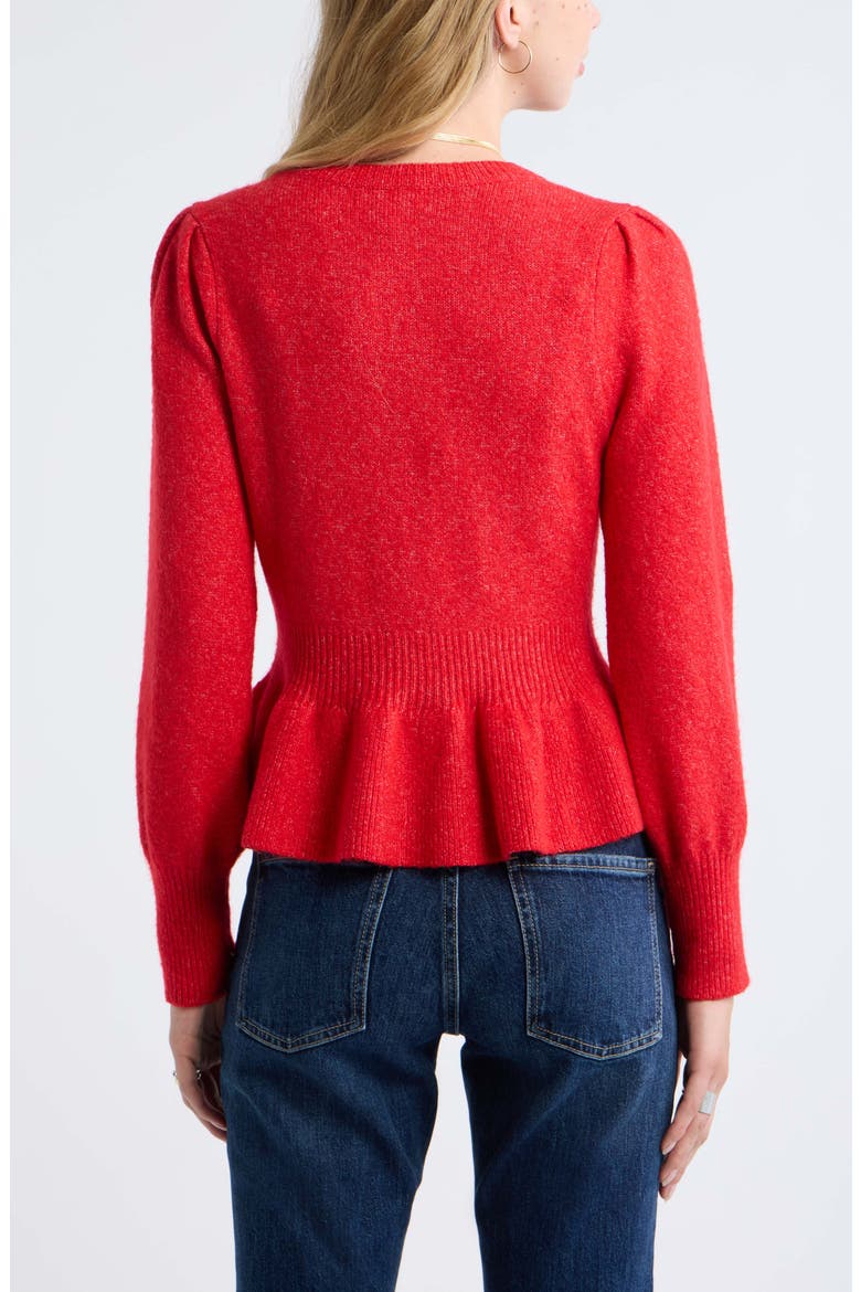Peplum Cardigan, Alternate, color, RED SALSA
