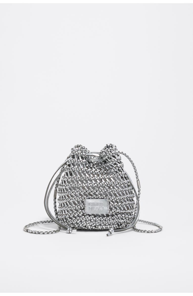 Bimba y Lola Mini Plaited Crochet Leather Bag, Main, color, Silver