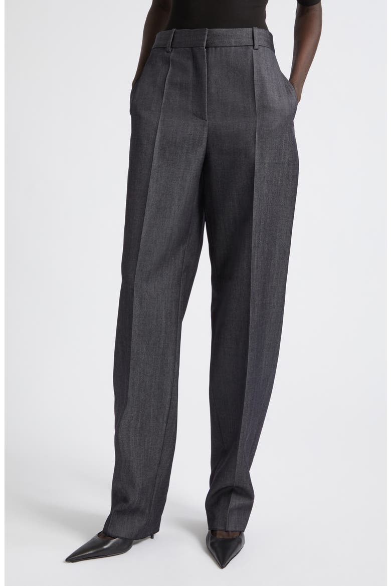 Denim Look Wool Twill Fittined Trousers, Main, color, 4100 NAVY