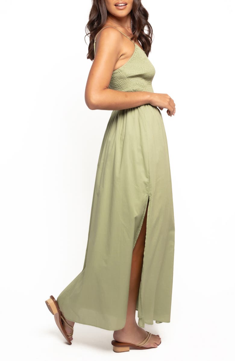 Petal & Pup Cagnes Smocked Cotton Maxi Sundress, Alternate, color, Olive