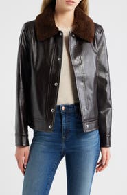 Sam Edelman Slim Fit Faux Leather Jacket With Faux Fur Collar