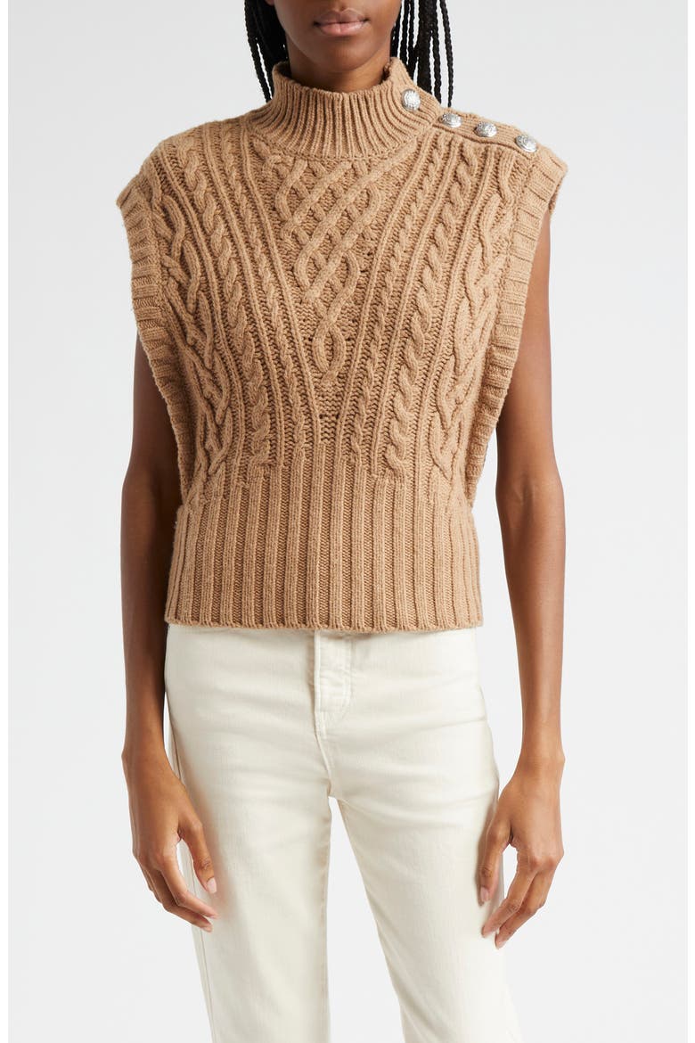 Holton Wool Button Shoulder Cap Sleeve Sweater, Main, color, RUSSET