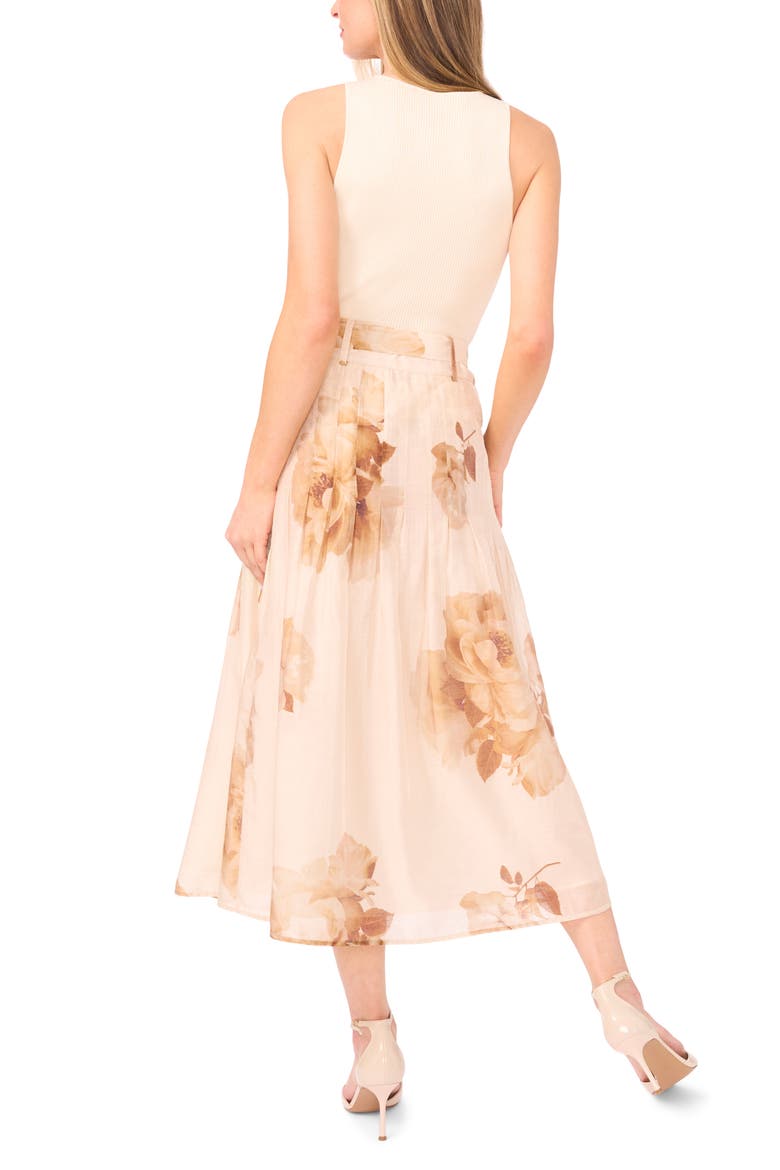 Penelope Floral Midi Skirt, Alternate, color, BISCOTTI BEIGE