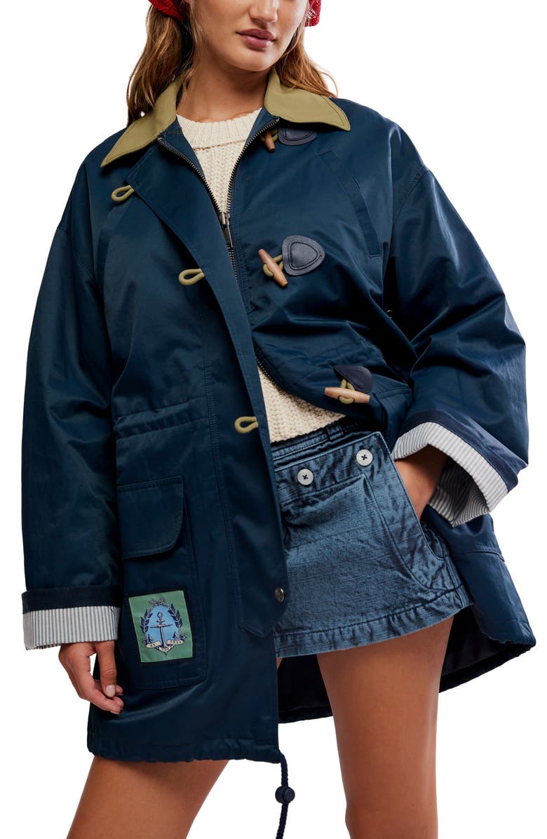 Free People Cotton & Nylon Captain's Jacket, Main, color, Navy Combo