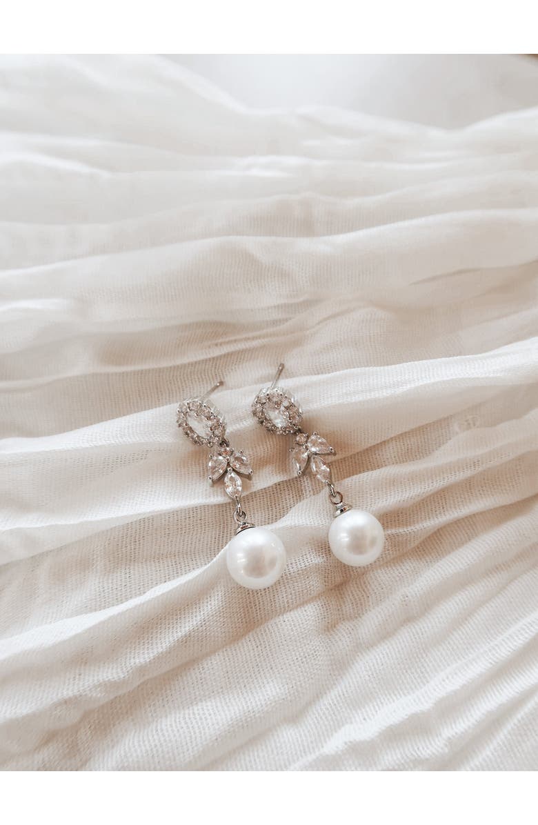 Untamed Petals Palace Pearl and Crystal Drop Earrings, Alternate, color, Silver