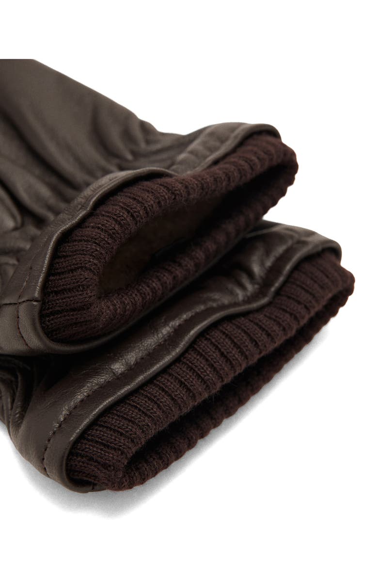 MANGO Rib Cuff Leather Gloves, Alternate, color, Brown