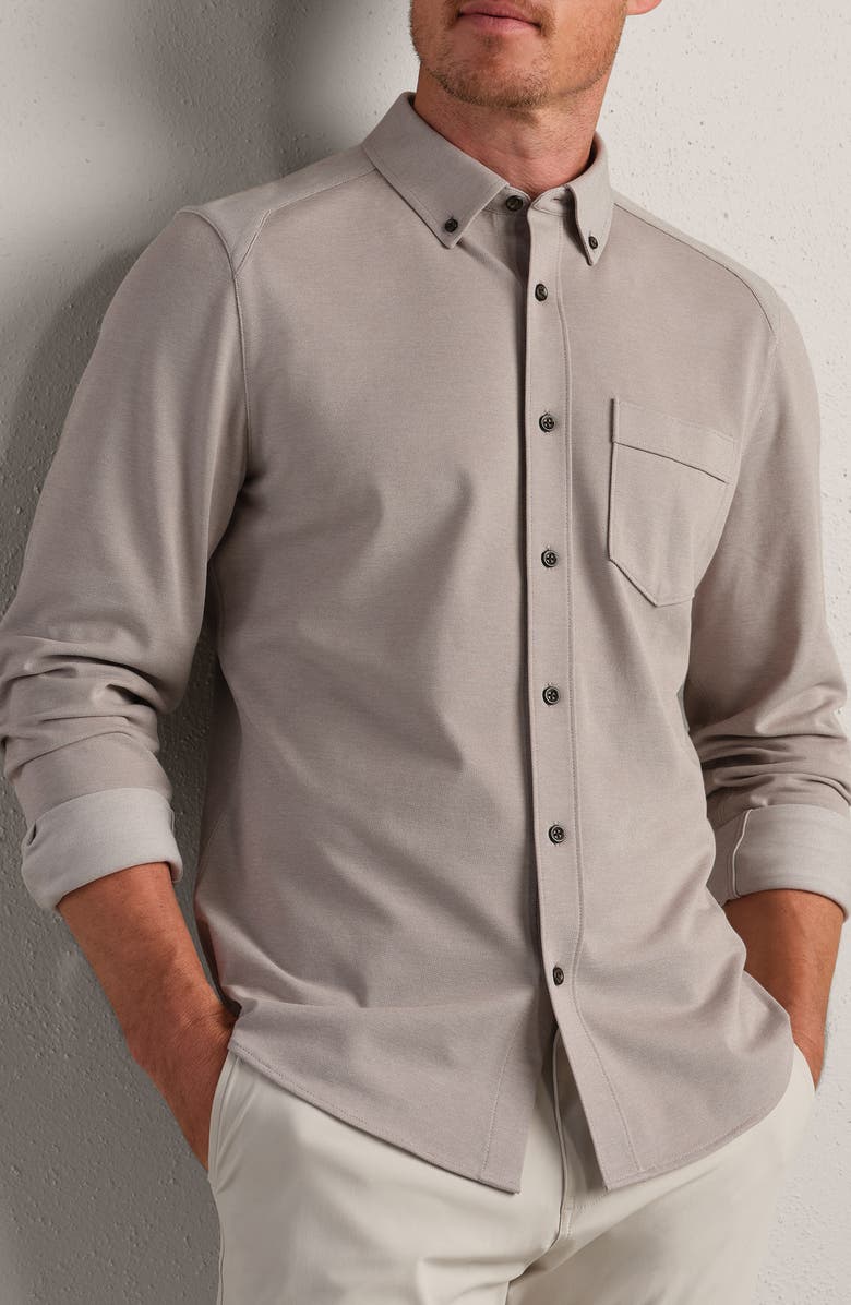 Rhone Effortless Oxford Performance Button-Down Shirt, Main, color, Foggy Taupe Heather