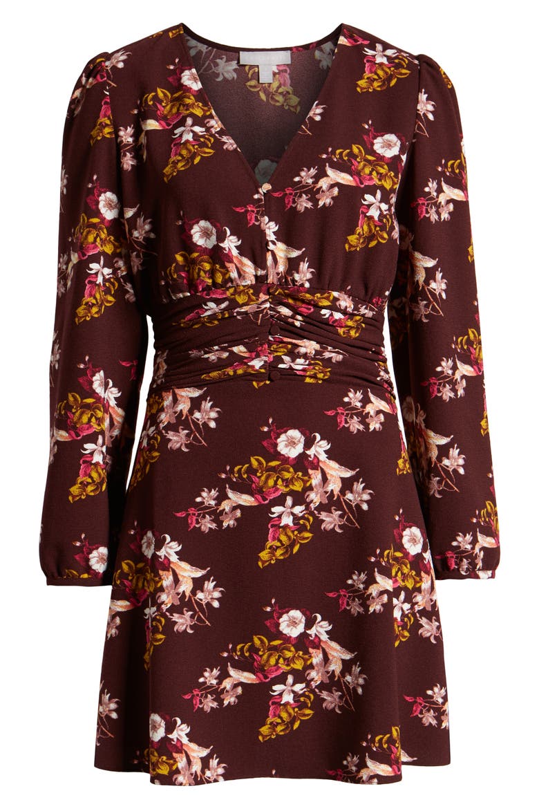 Ruched Waist Minidress, Alternate, color, BURGUNDY STEM JESSICA FLORAL