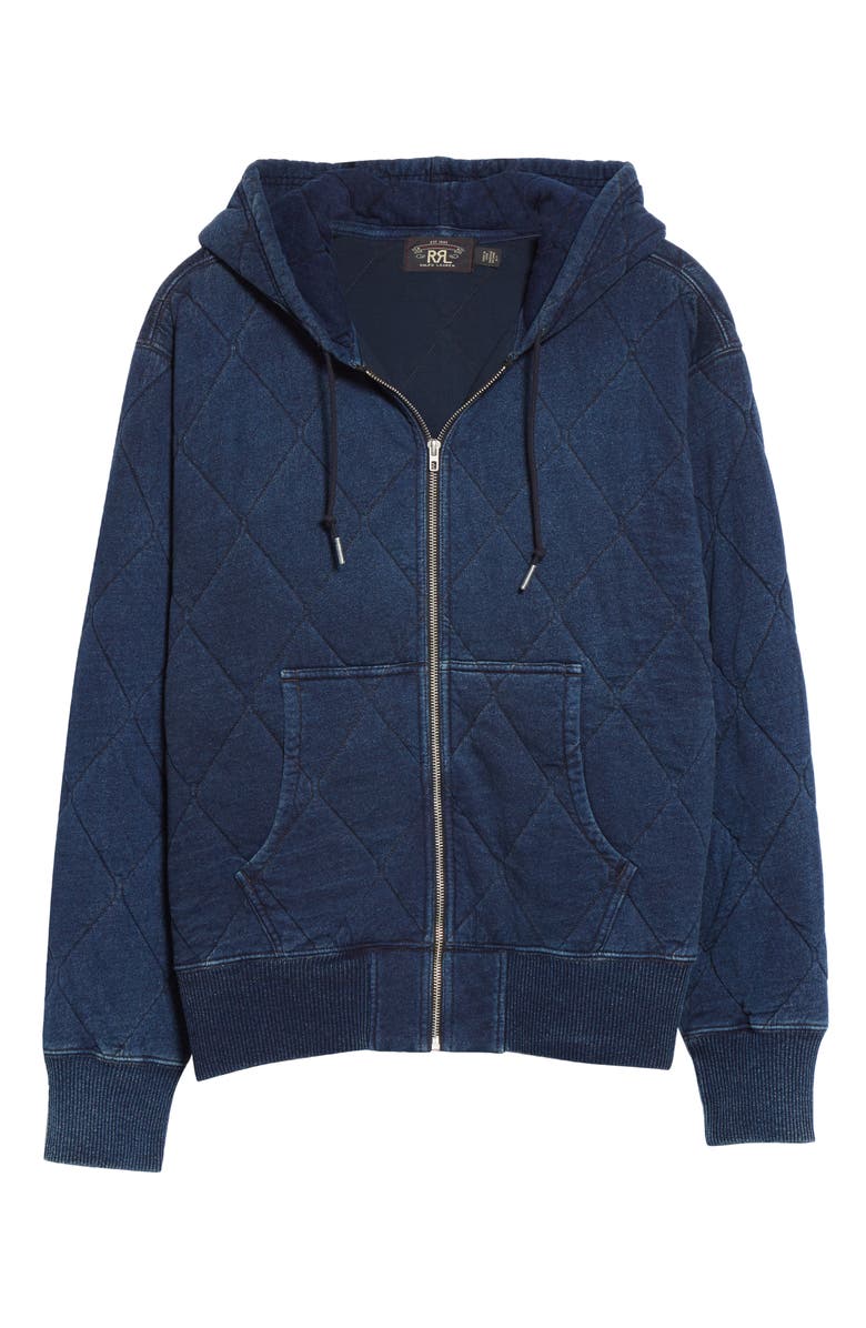 Double RL RRL Indigo Quilted Jersey Hoodie, Alternate, color,