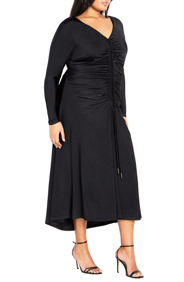 City Chic Avah Long Sleeve Ruched Dress, Alternate, color, Black