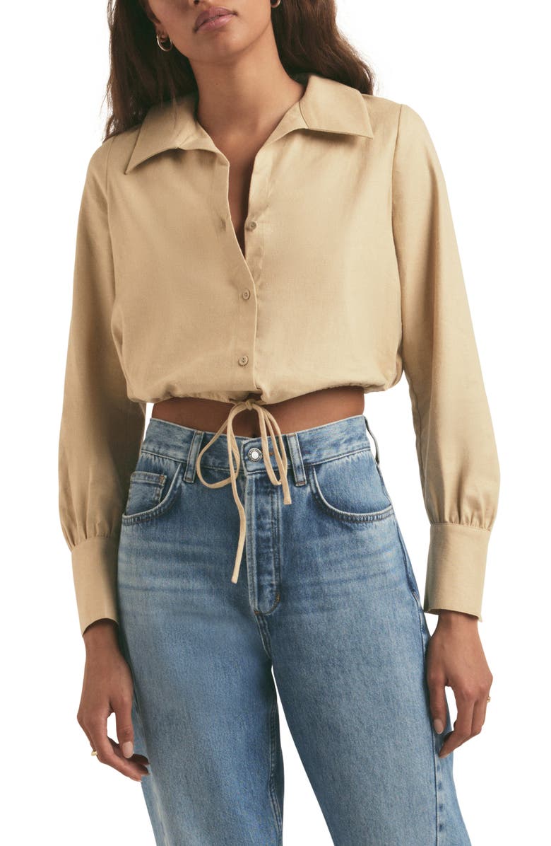 Favorite Daughter The Parker Linen Blend Crop Shirt, Main, color, Beige