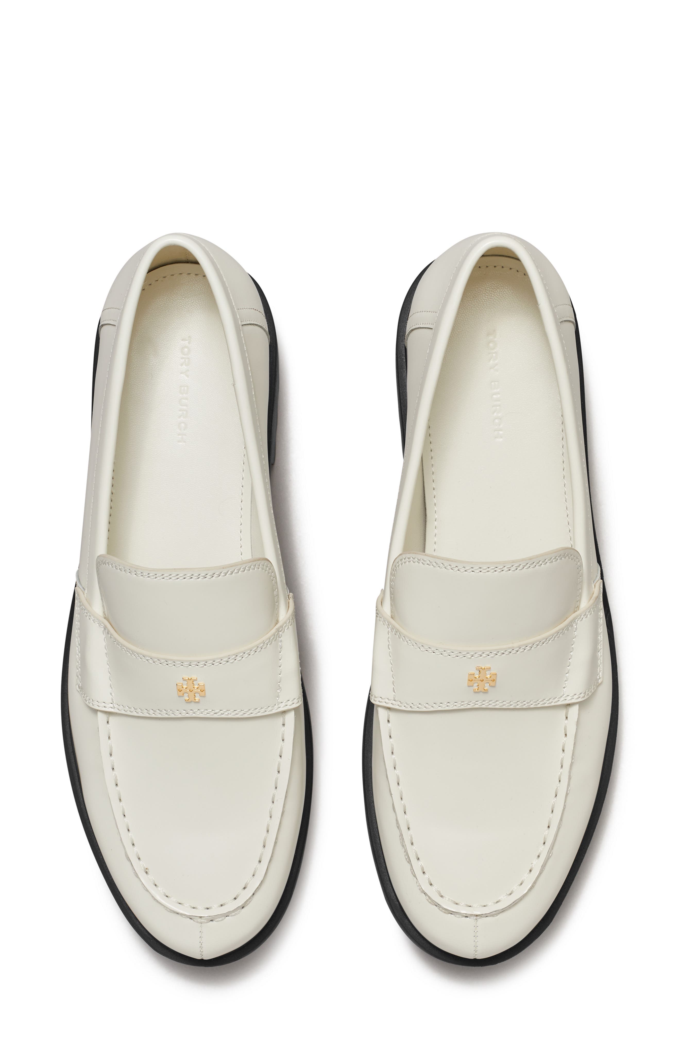 Tory Burch White and Brown Leather Lug Sole Loafers with Gold Logo Tory Burch Classic Platform Lug Sole Loafer (Women) | Nordstrom main image 3