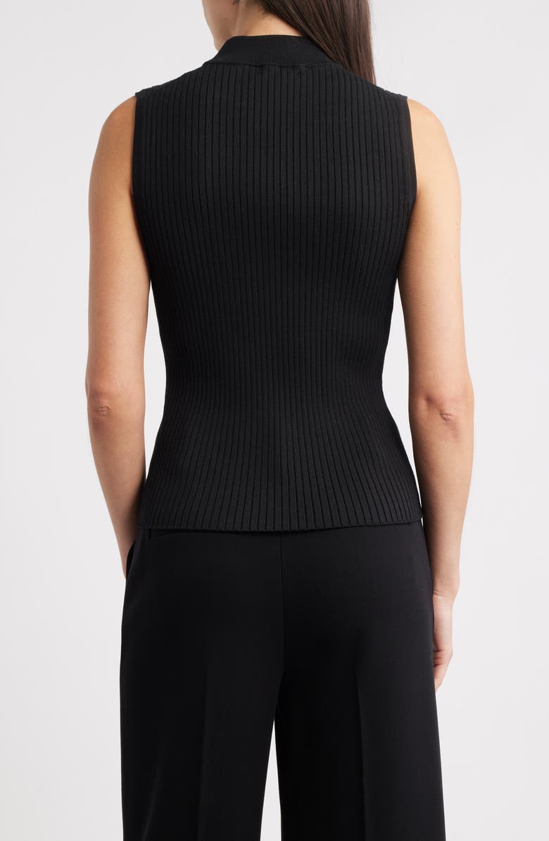 Elie Tahari The Suri Sleeveless Mock Neck Rib Top, Alternate, color, Noir