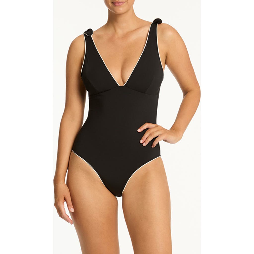 Sea Level Babylon Knotted Strap One-piece Swimsuit In Black
