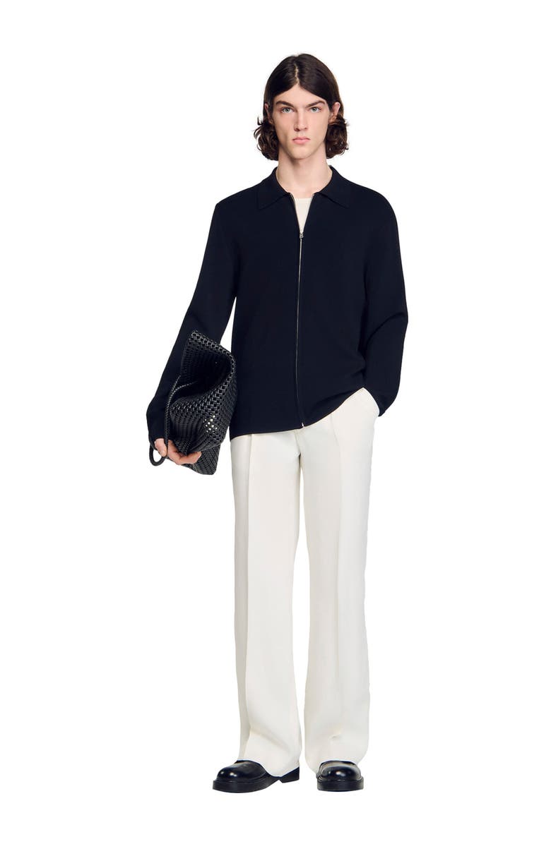 SANDRO Zipped viscose knit cardigan, Alternate, color, Black