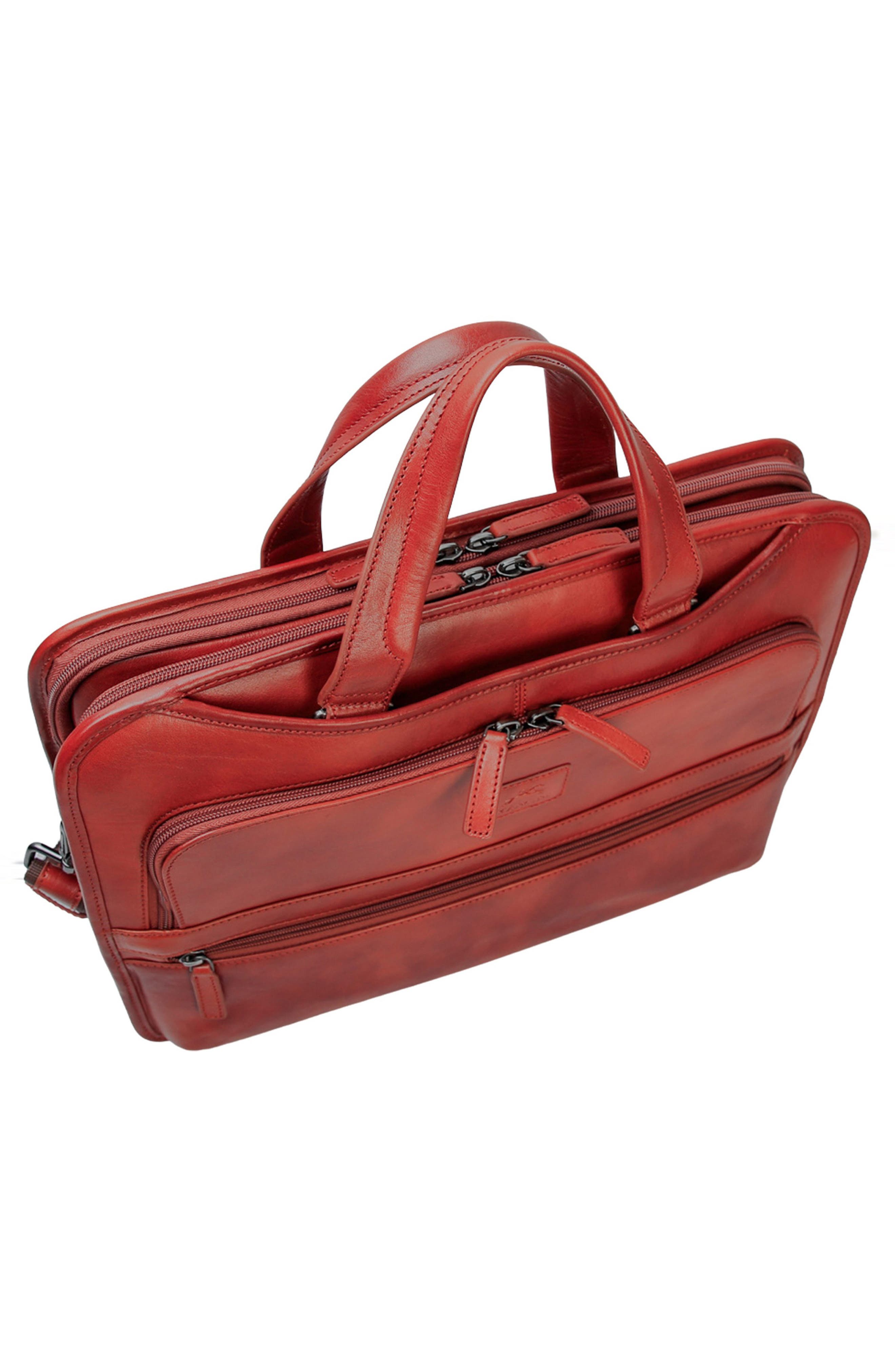 Leather Triple Compartment Briefcase, Alternate, color, COGNAC