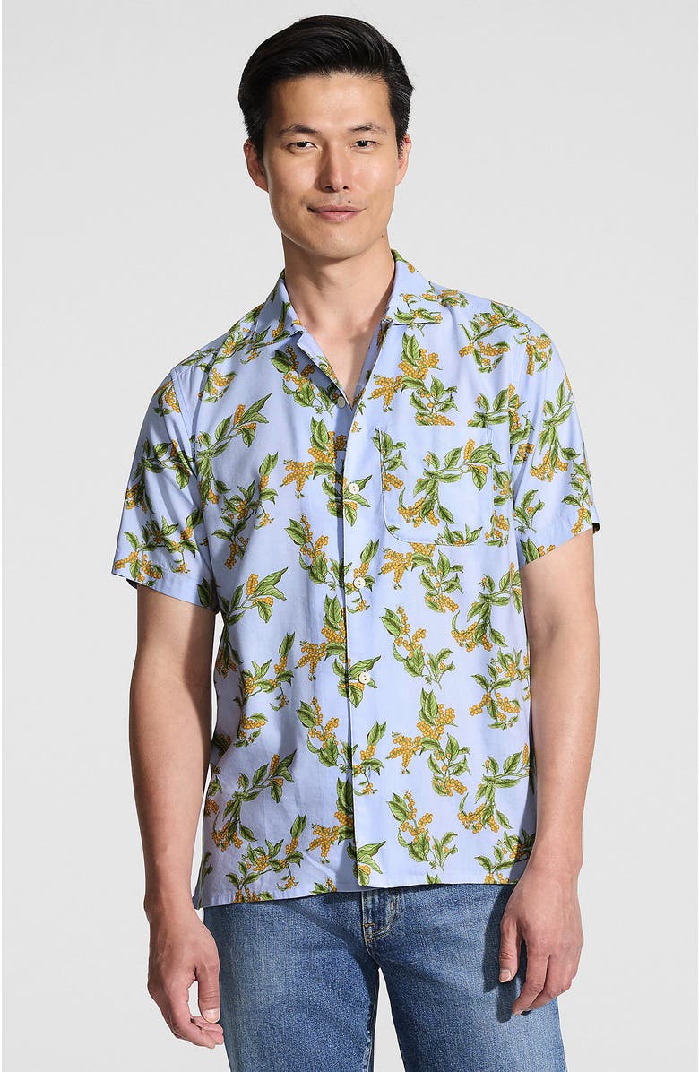 Lands' End Short Sleeve Camp Collar Hawaiian Shirt, Main, color, Slate Blue Stipple Palm