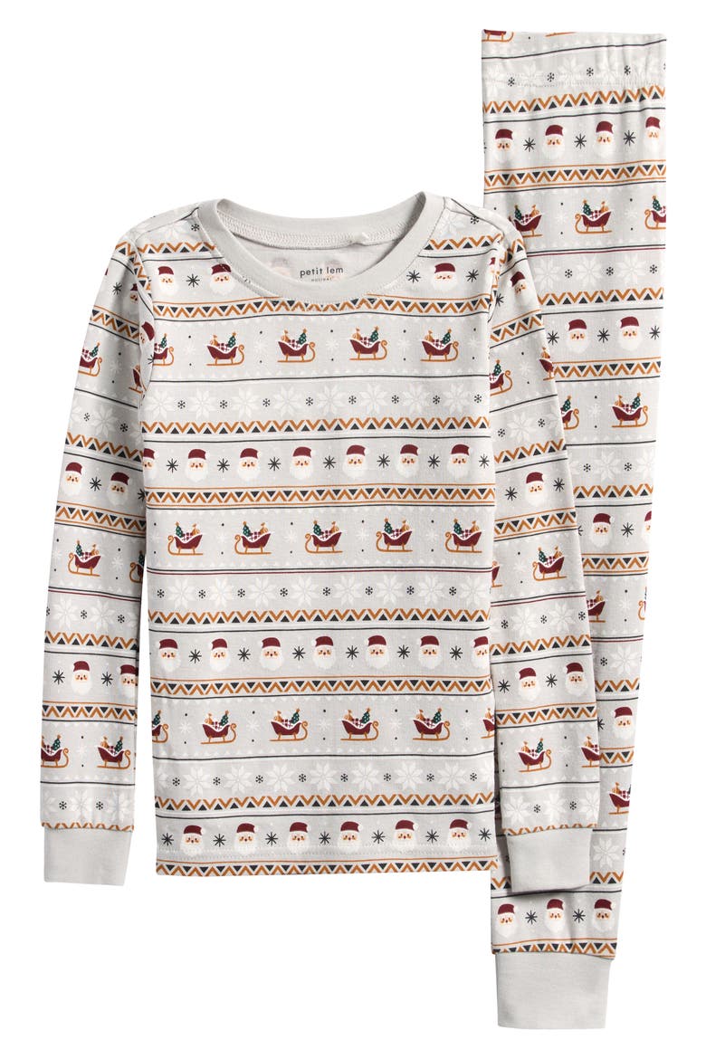 Kids' Fitted Two-Piece Organic Cotton Pajamas, Main, color, LIGHT GREY