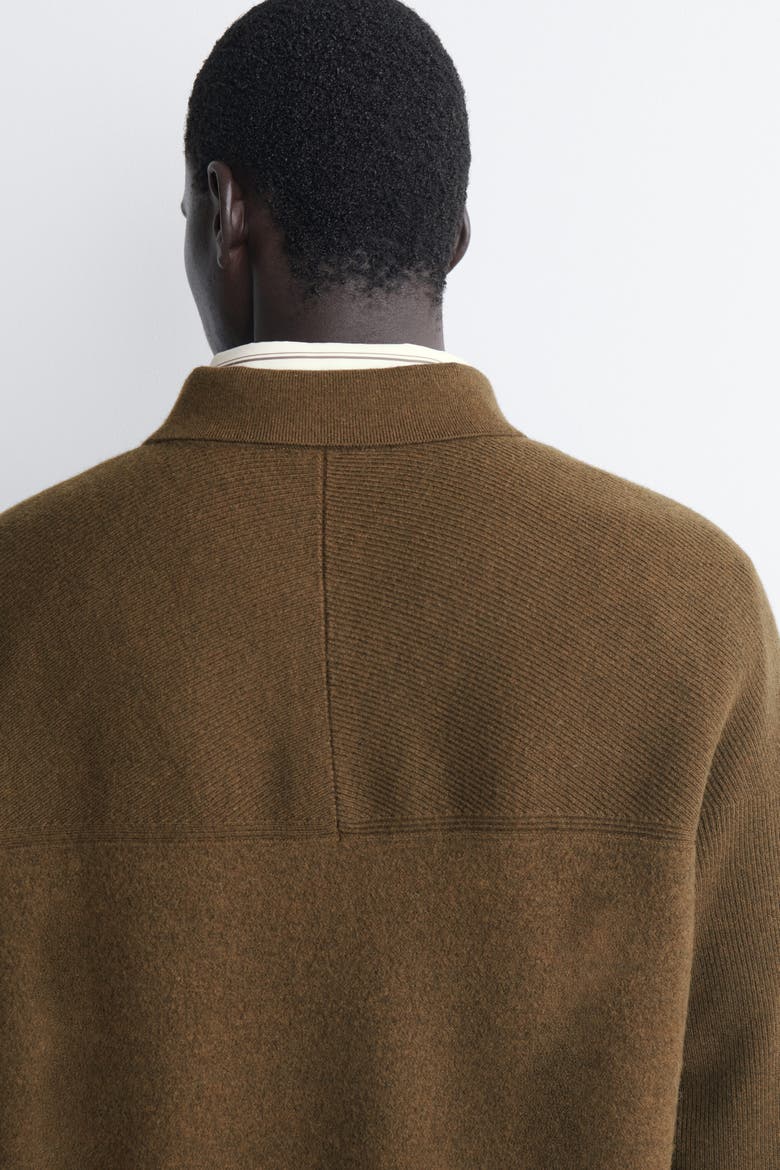 Paneled Boiled Wool Zip-up Sweater, Alternate, color, TOBACCO