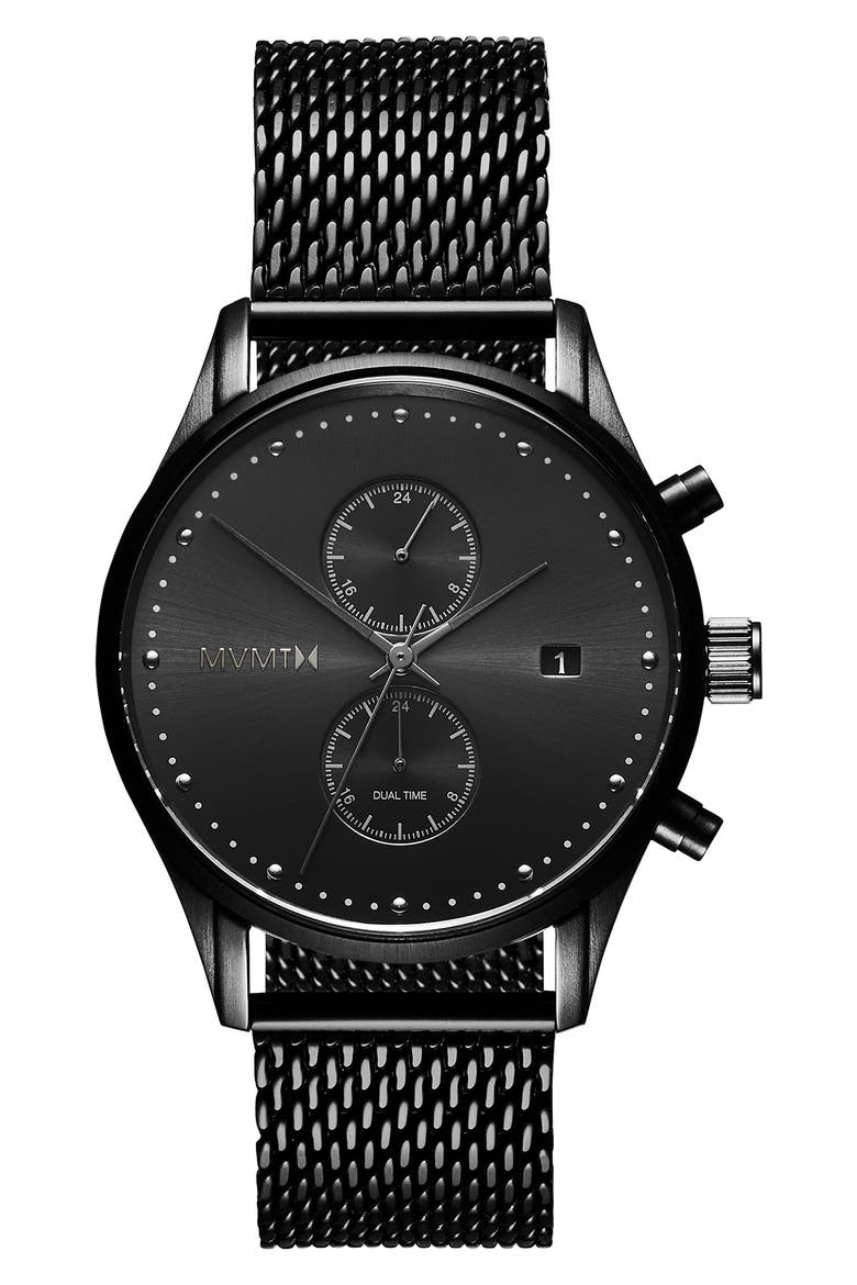 MVMT Voyager Mesh Strap Watch, 42mm, Main, color, BLACK