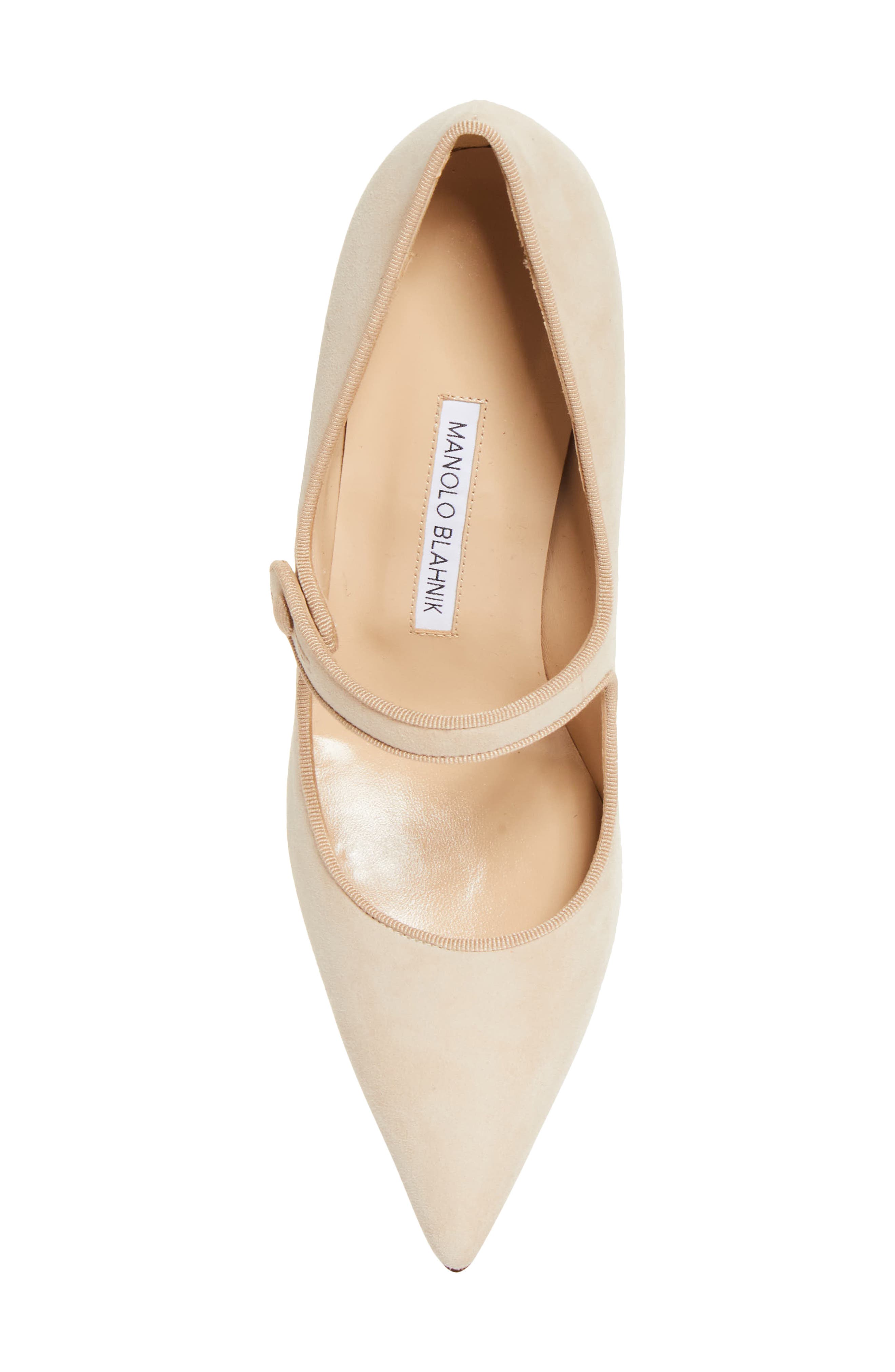 Manolo Blahnik Campariba Pointed Toe Mary Jane Pump, Alternate, color, Beige