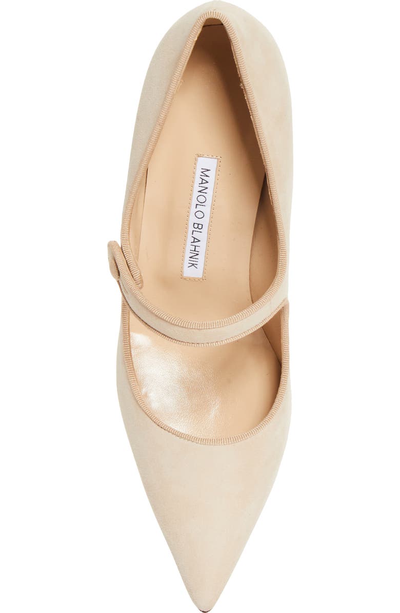 Manolo Blahnik Campariba Pointed Toe Mary Jane Pump, Alternate, color, Beige