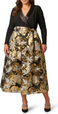 Adrianna Papell Jacquard Shawl Collar Dress