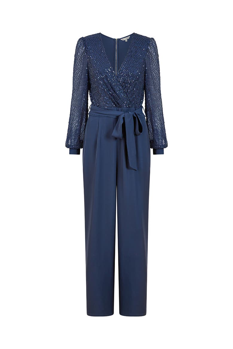 Long Sleeved Sequin Jumpsuit, Alternate, color, Navy