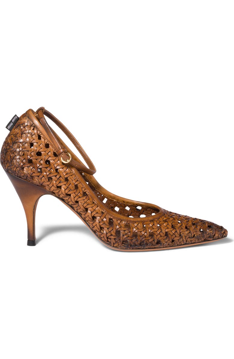 Miu Miu Woven Pointed Toe Pump, Alternate, color, Cognac