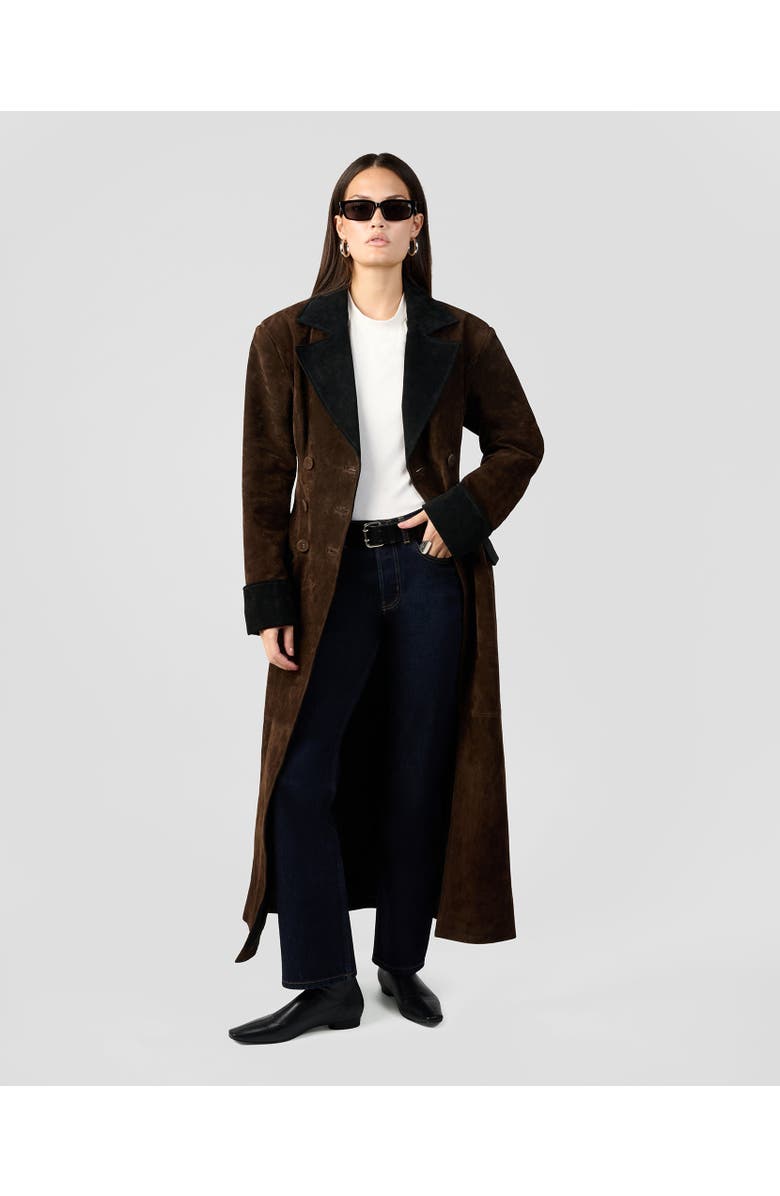 WeWoreWhat Premium Double Breasted Suede Coat, Alternate, color, Chocolte Brw/Bk