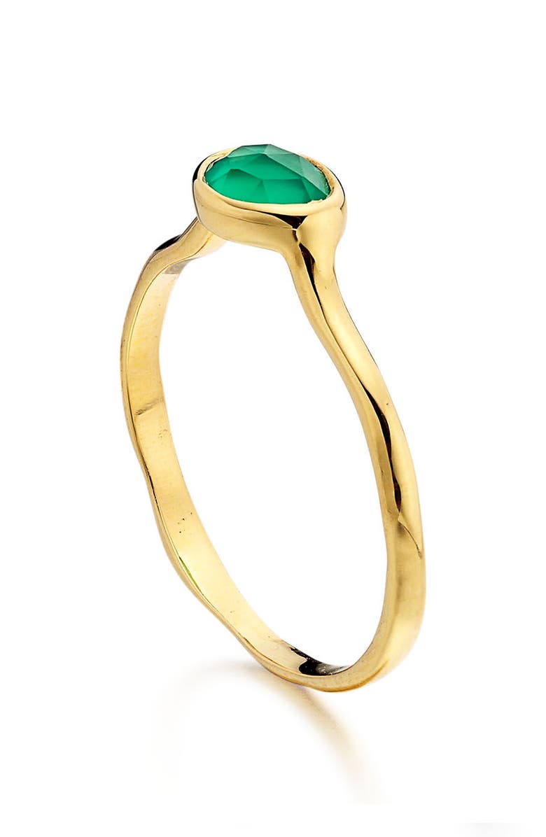 Monica Vinader Siren Small Semiprecious Stone Stacking Ring, Main, color, Green Onyx/ Yellow Gold