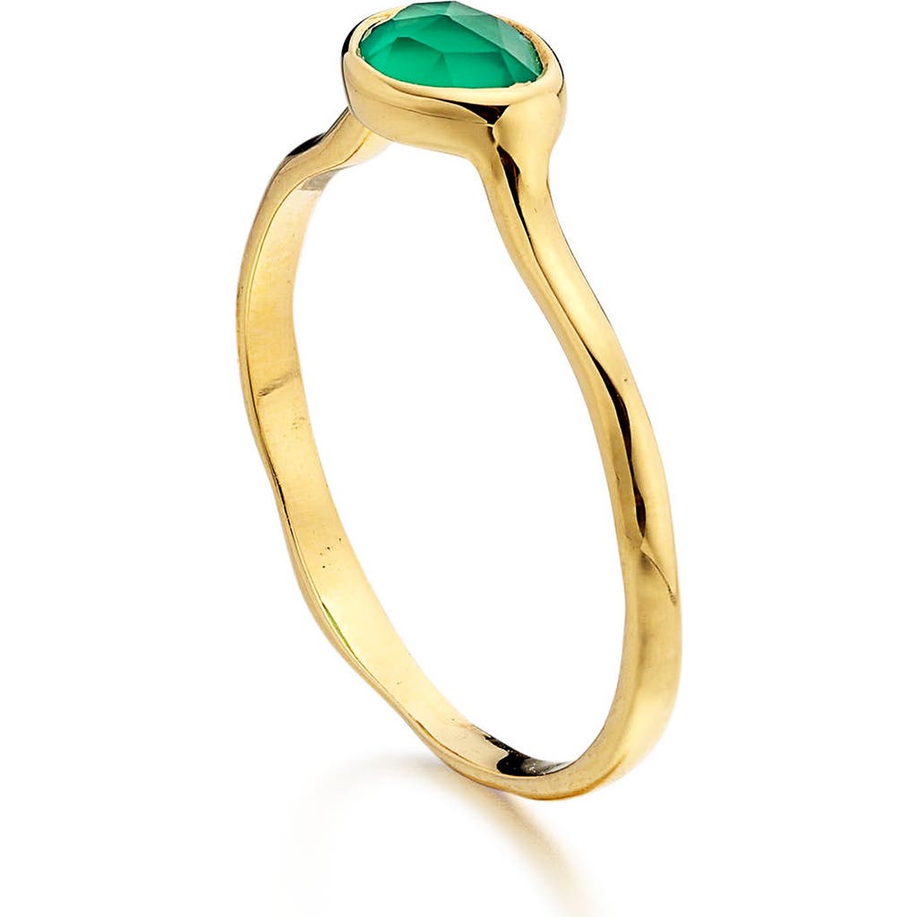 Shop Monica Vinader Siren Small Semiprecious Stone Stacking Ring In Green Onyx/yellow Gold