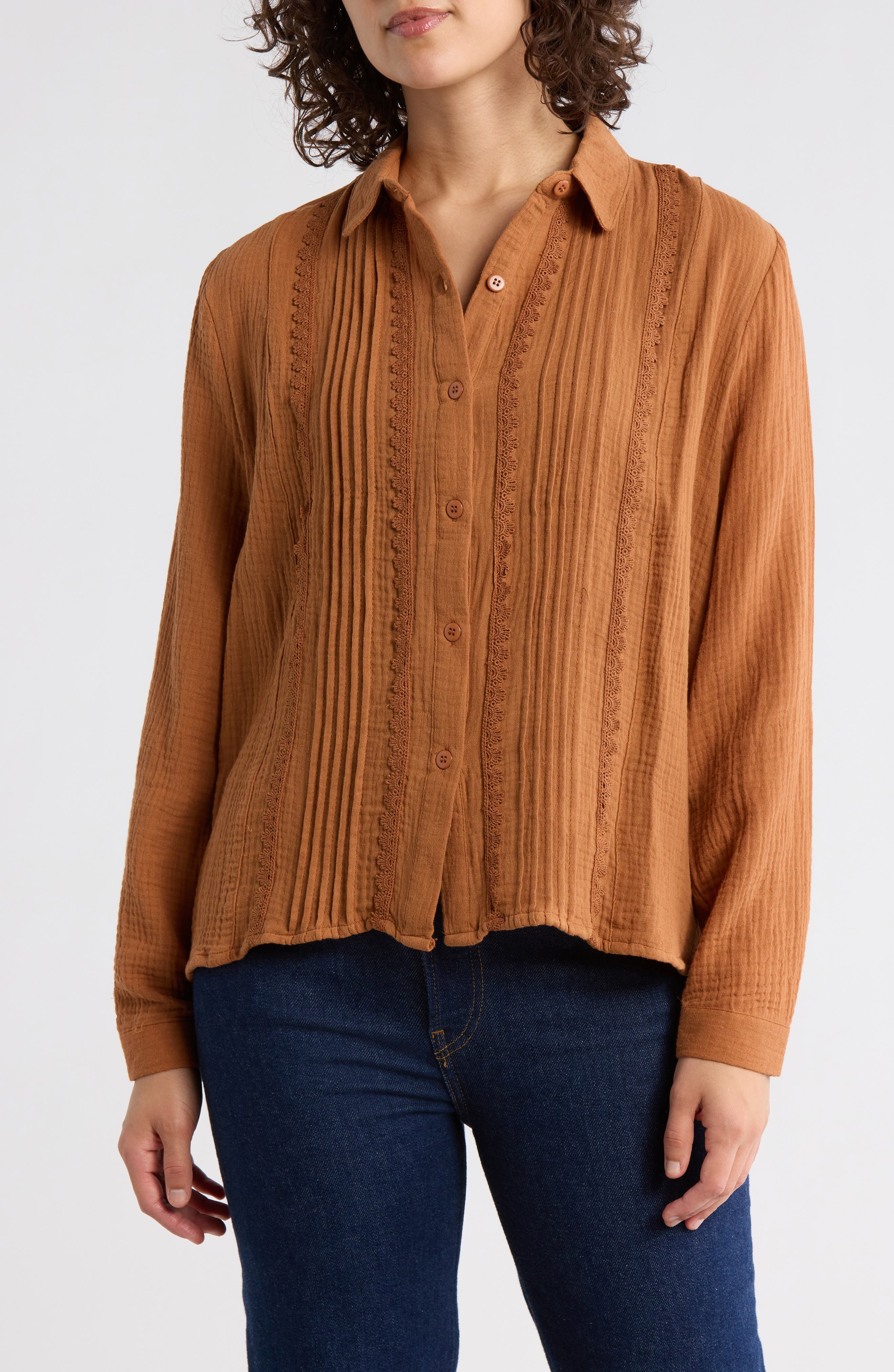 Front Pleat Button-Up Shirt - image 3