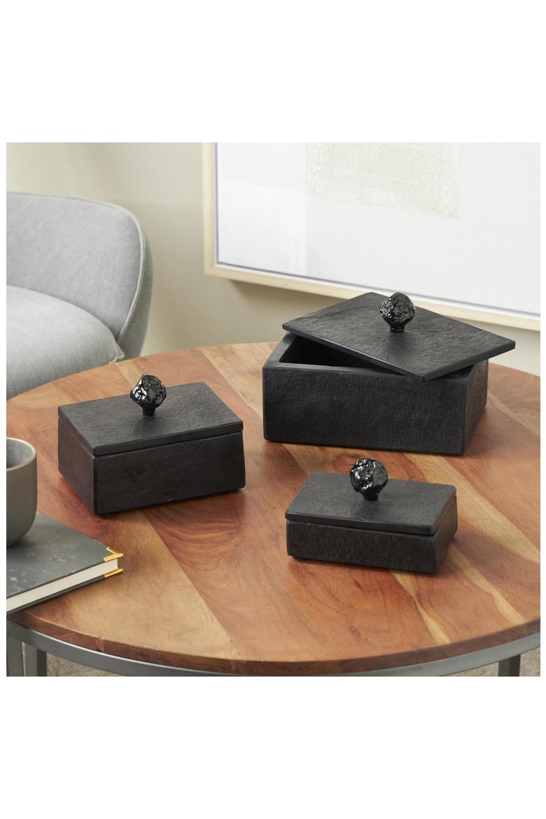 Contemporary Set of 3 Decorative Marble Boxes, Alternate, color, BLACK