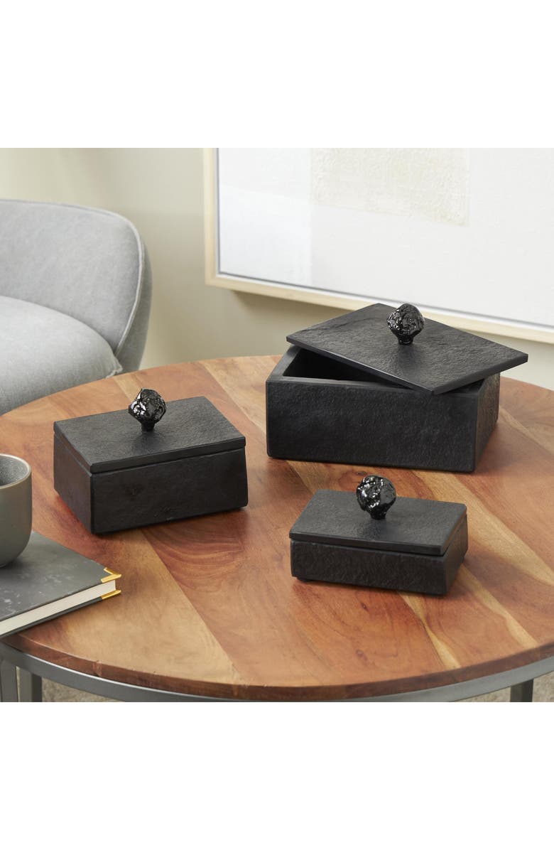 UMA Contemporary Set of 3 Decorative Marble Boxes, Alternate, color, Black