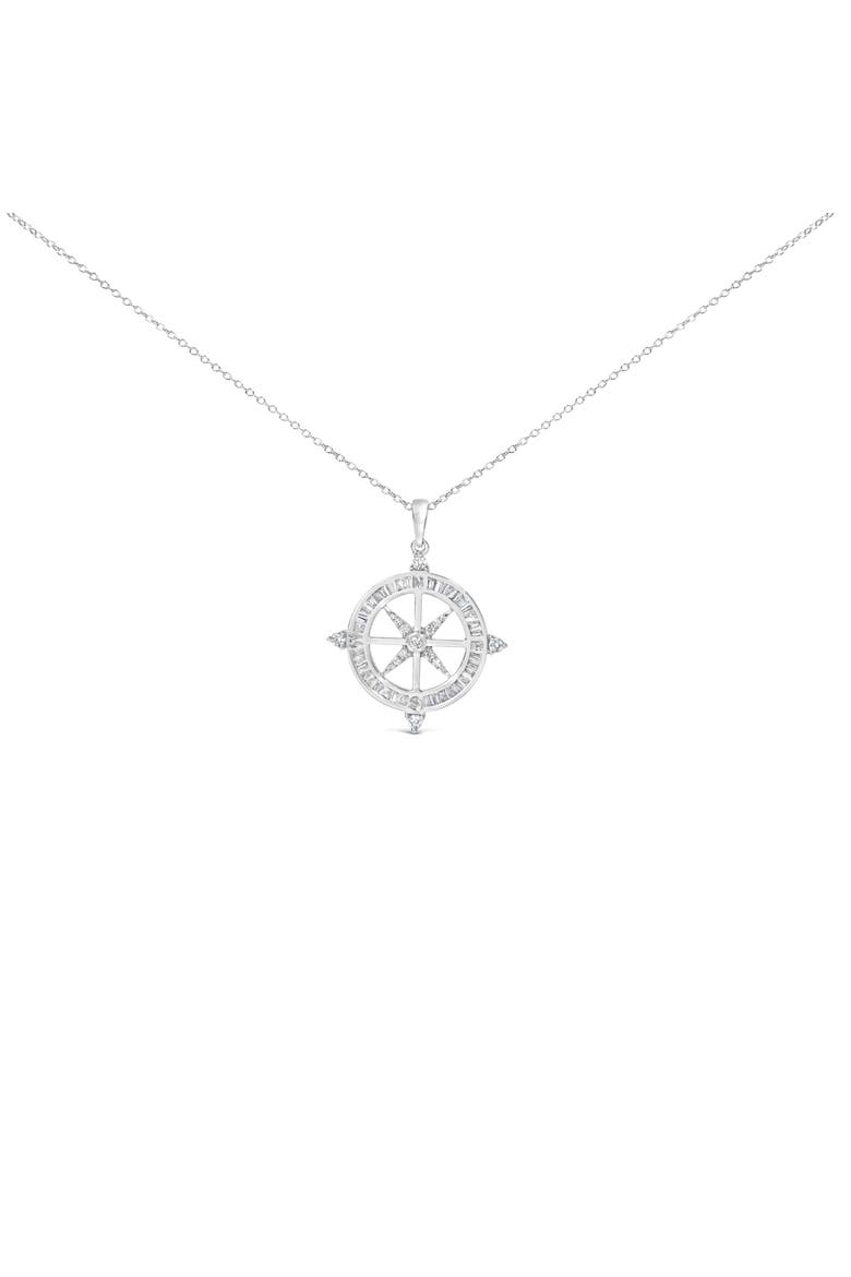 Sterling Silver 3/4 Cttw Diamond Compass Medallion Pendant Necklace, Main, color, Silver